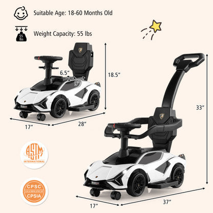 3 in 1 Licensed Lamborghini Ride Walking Toy Stroller-White