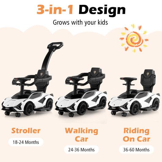 3 in 1 Licensed Lamborghini Ride Walking Toy Stroller-White