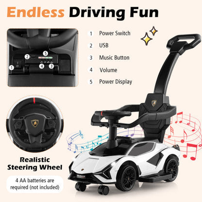 3 in 1 Licensed Lamborghini Ride Walking Toy Stroller-White