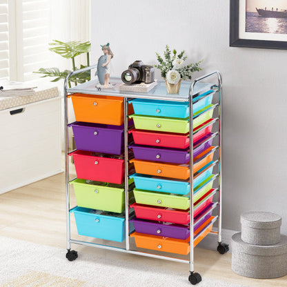 15-Drawer Utility Rolling Organizer Cart Multi-Use Storage-Multicolor