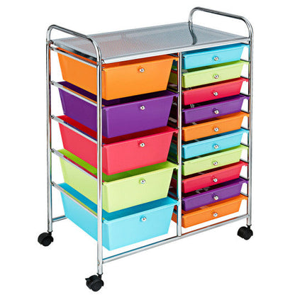 15-Drawer Utility Rolling Organizer Cart Multi-Use Storage-Multicolor