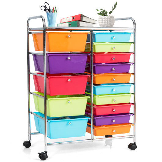 15-Drawer Utility Rolling Organizer Cart Multi-Use Storage-Multicolor