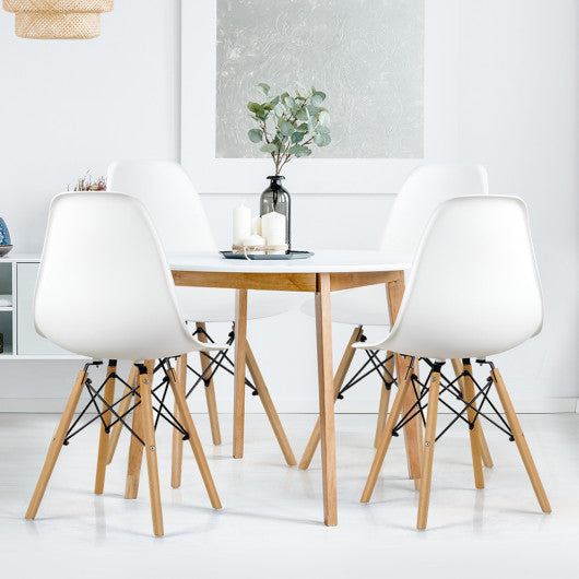 4 Pieces Modern Armless Dining Chair Set with Wood Legs-White