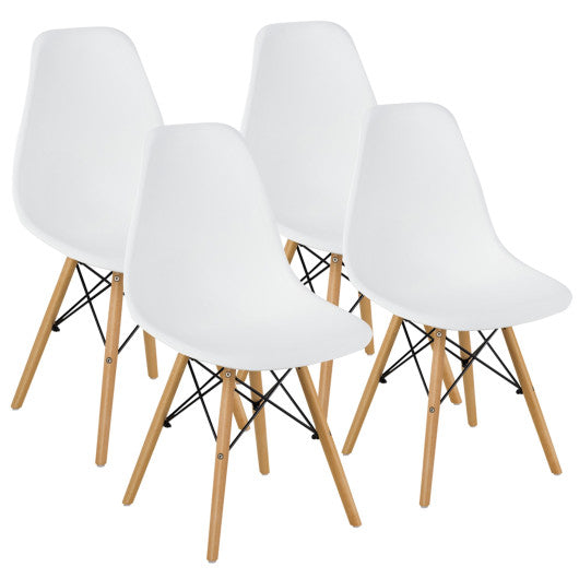 4 Pieces Modern Armless Dining Chair Set with Wood Legs-White