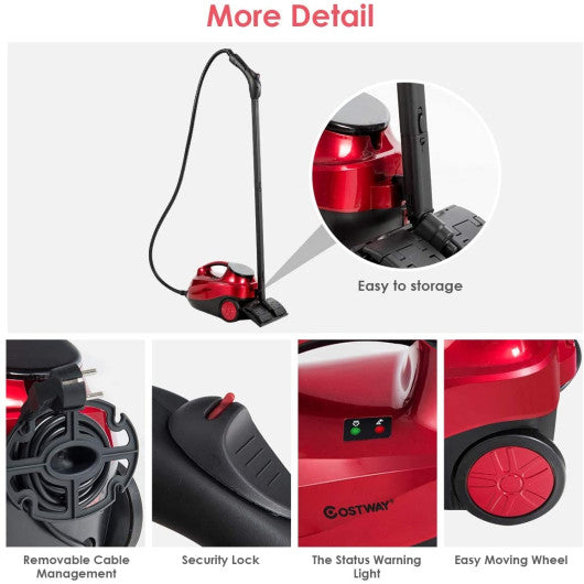 2000W Heavy Duty Multi-purpose Steam Cleaner Mop with Detachable Handheld Unit-Red