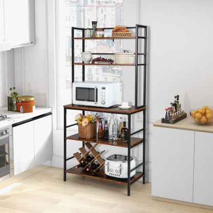 5-Tier Kitchen Bakers Rack with Hutch and Open Shelves-Rustic Brown