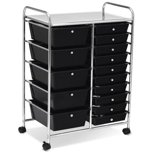 15-Drawer Utility Rolling Organizer Cart Multi-Use Storage-Black