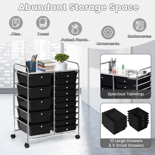 15-Drawer Utility Rolling Organizer Cart Multi-Use Storage-Black