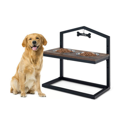 5 Heights Elevated Pet Feeder with 2 Detachable Stainless Steel Bowl-Brown