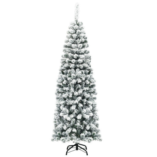 6 Feet Unlit Hinged Snow Flocked Artificial Pencil Christmas Tree with 500 Branch Tip