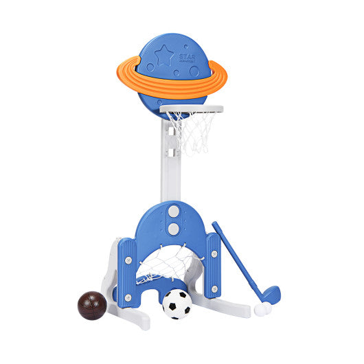 3 in 1 Kids Basketball Hoop Set with Balls-Blue