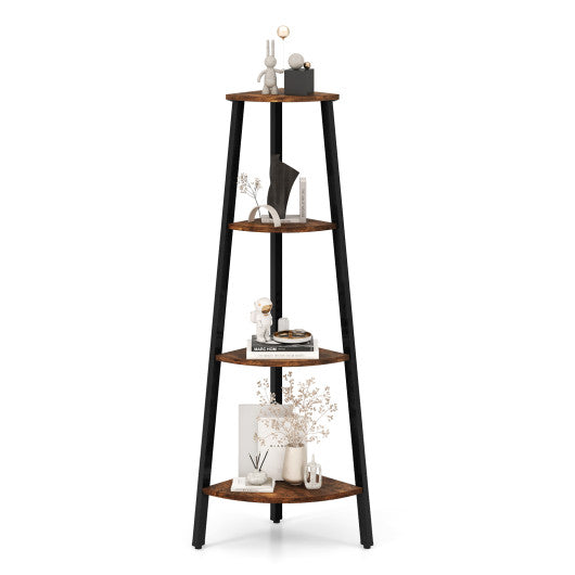 4-Tier Industrial Corner Ladder Shelf Display Rack for Home Office