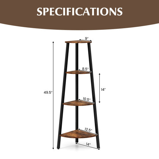 4-Tier Industrial Corner Ladder Shelf Display Rack for Home Office