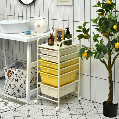 6 Drawers Rolling Storage Cart Organizer-Yellow