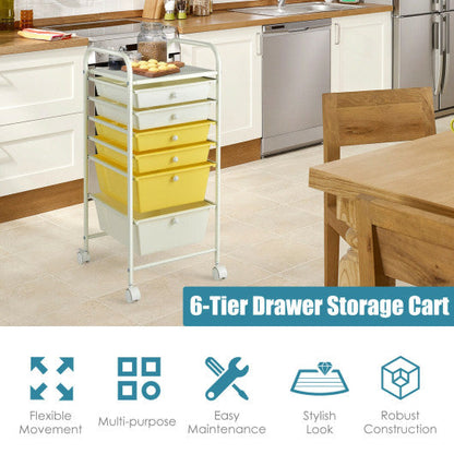 6 Drawers Rolling Storage Cart Organizer-Yellow