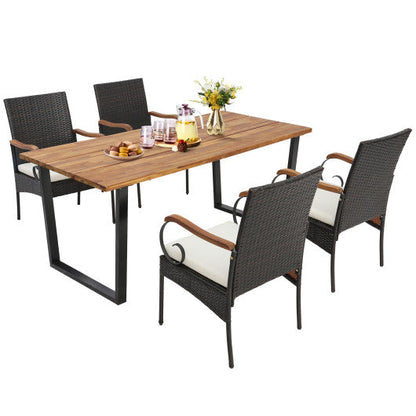 5 Pieces Patio Rattan Dining Set with Umbrella Hole for Poolside Backyard