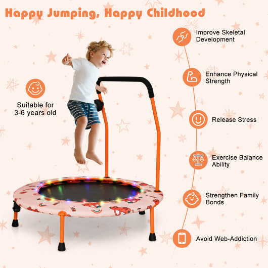 36 Inch Mini Trampoline with Colorful LED Lights and Bluetooth Speaker-Orange