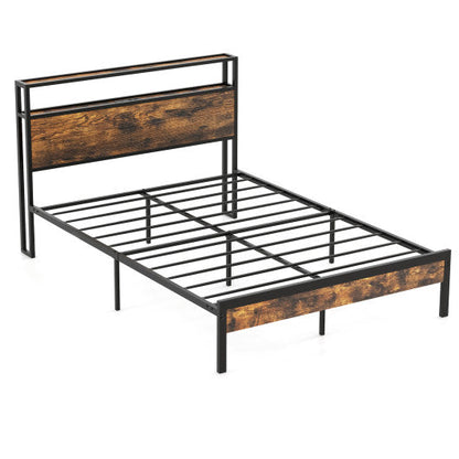 Twin/Full/Queen Bed Frame with Storage Headboard and Charging Station-Full Size