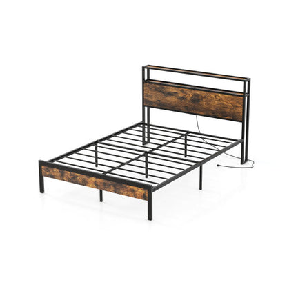 Twin/Full/Queen Bed Frame with Storage Headboard and Charging Station-Full Size