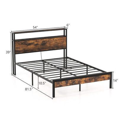 Twin/Full/Queen Bed Frame with Storage Headboard and Charging Station-Full Size