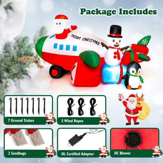 9 Feet Lighted Christmas Inflatable Santa Claus on Helicopter with Penguin