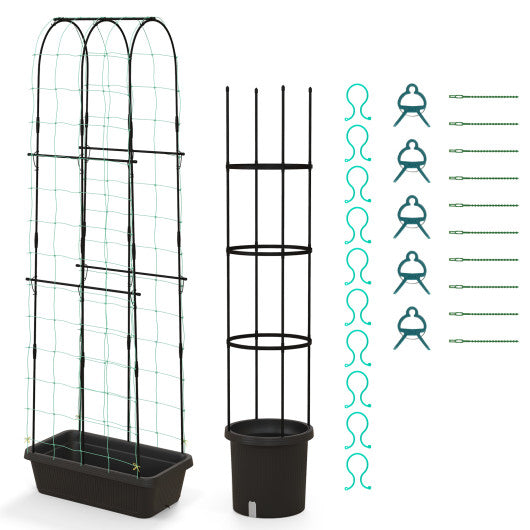 2 Pack Garden Planters with Trellis Cucumber Trellis Tomato Cage-Black