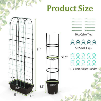 2 Pack Garden Planters with Trellis Cucumber Trellis Tomato Cage-Black