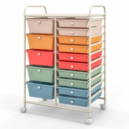 15-Drawer Utility Rolling Organizer Cart Multi-Use Storage-Deep Multicolor