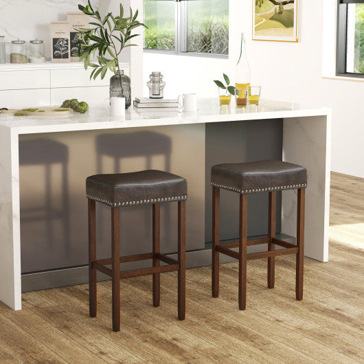 Upholstered Bar Stools Set of 2 with Footrests for Counter-Gray