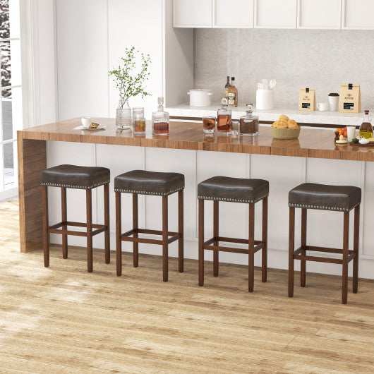 Upholstered Bar Stools Set of 2 with Footrests for Counter-Gray