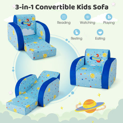 3 in 1 Convertible Flip Open Kids Sofa for Nap Play Sleep