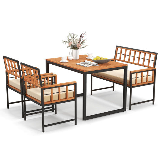 4 Pieces Acacia Wood Patio Dining Set with 1 Rectangular Table-Natural