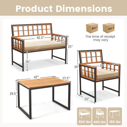 4 Pieces Acacia Wood Patio Dining Set with 1 Rectangular Table-Natural