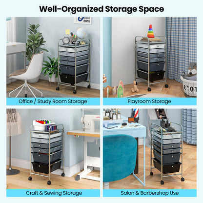 6 Drawers Rolling Storage Cart Organizer-Mixed Black