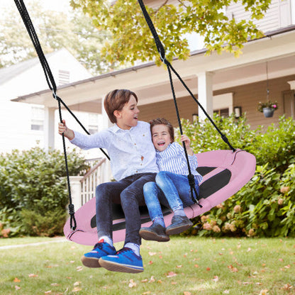 40 Inches Saucer Tree Swing Round with Adjustable Ropes and Carabiners-Pink