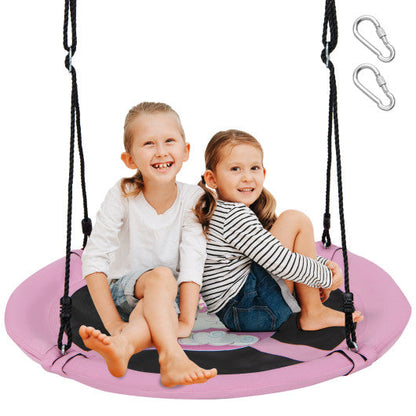 40 Inches Saucer Tree Swing Round with Adjustable Ropes and Carabiners-Pink