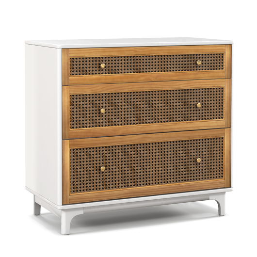 3-Drawer Rattan Dresser Chest with Anti-toppling Device-Brown