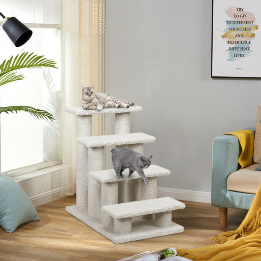 4-Step Pet Stairs Carpeted Ladder Ramp Scratching Post Cat Tree Climber