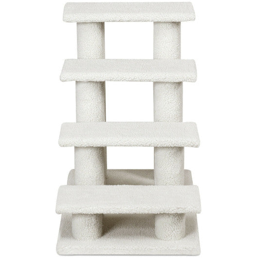 4-Step Pet Stairs Carpeted Ladder Ramp Scratching Post Cat Tree Climber