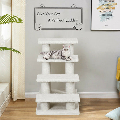 4-Step Pet Stairs Carpeted Ladder Ramp Scratching Post Cat Tree Climber