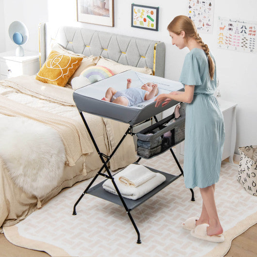 Baby Storage Folding Diaper Changing Table-Gray