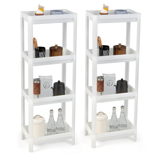 2 Packs 4-Tier Detachable Slim Storage Cart with Drainage Holes for Small Space-White