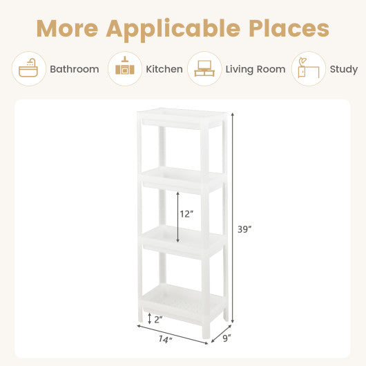 2 Packs 4-Tier Detachable Slim Storage Cart with Drainage Holes for Small Space-White