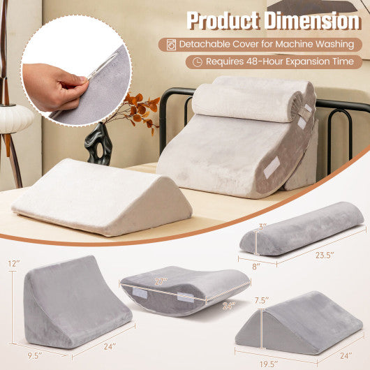 4 Pieces Bed Wedge Pillow for Back Neck and Leg Pain Relief-Gray