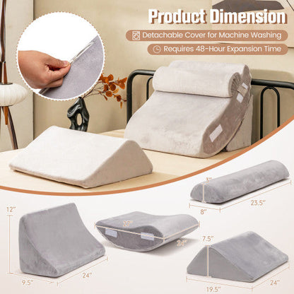 4 Pieces Bed Wedge Pillow for Back Neck and Leg Pain Relief-Gray