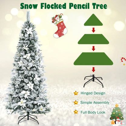 Artificial Christmas Tree Snow Flocked Pencil Tree-7 ft