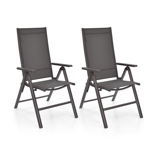 2 Pieces Patio Folding Dining Chairs Aluminium Adjustable Back-Gray