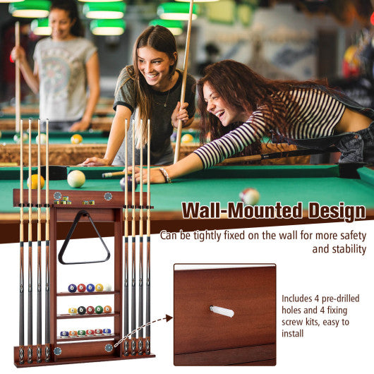 Wall-mounted Billiards Pool Cue Rack Only-Brown