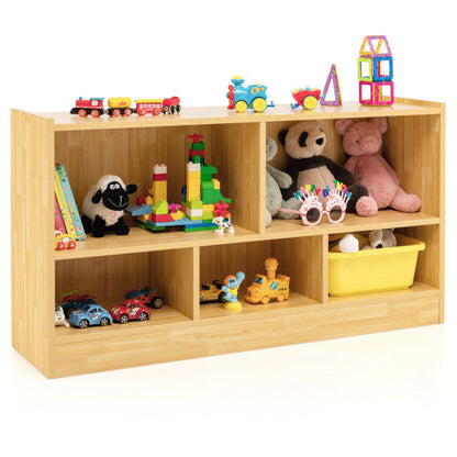 Kids 2-Shelf Bookcase 5-Cube Wood Toy Storage Cabinet Organizer-Beige