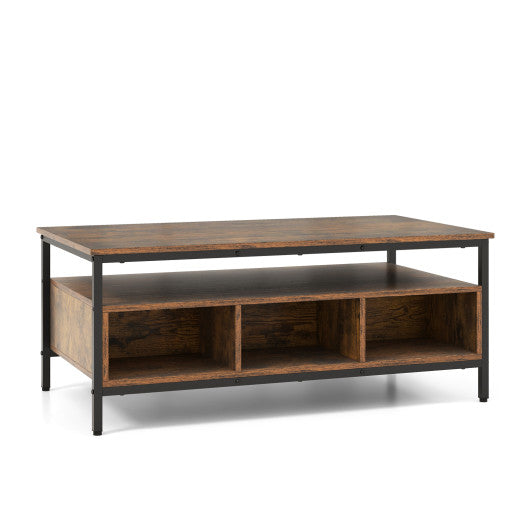 3-Tier Industrial Style Coffee Table with Storage and Heavy-duty Metal Frame-Coffee